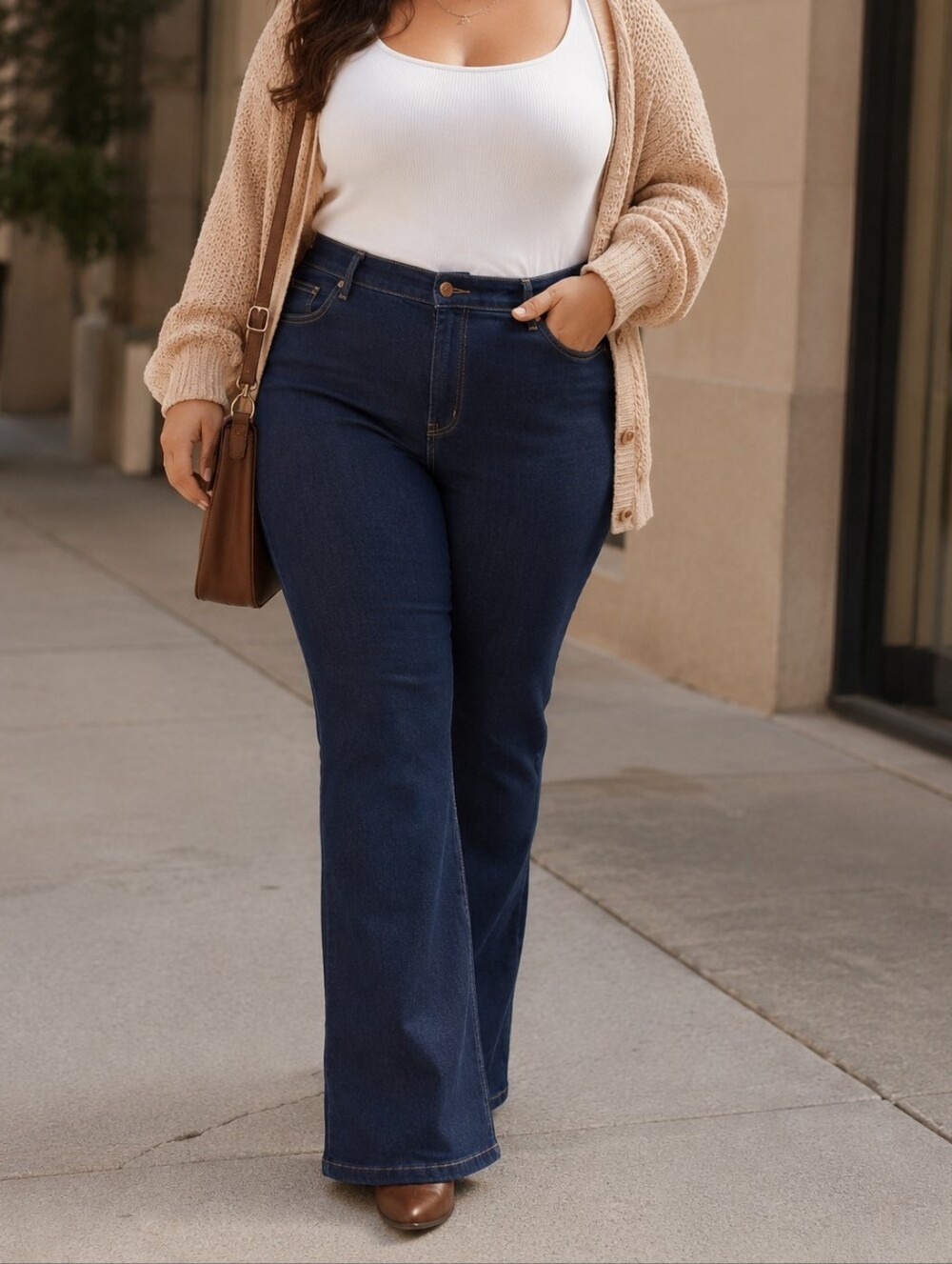 NWT Kaffe Curve Kanna Flora Dark Indigo Flared Jeans Plus Size Stretch High-Rise